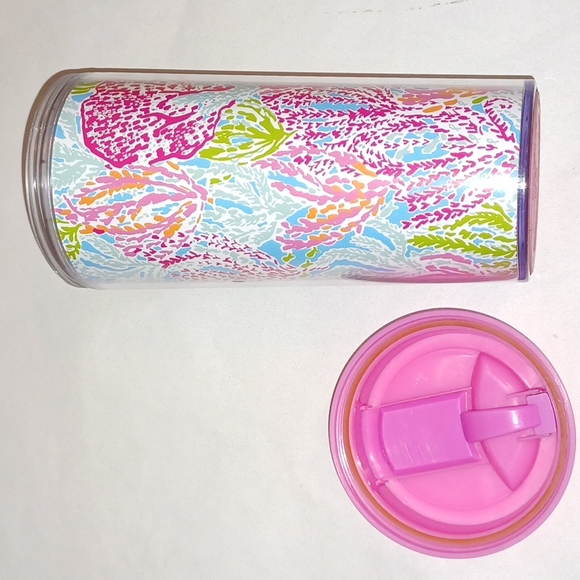 Lilly Pulitzer Let's Cha Cha multi print Summer 2013 pink lid 16 oz Travel mug - Picture 13 of 17
